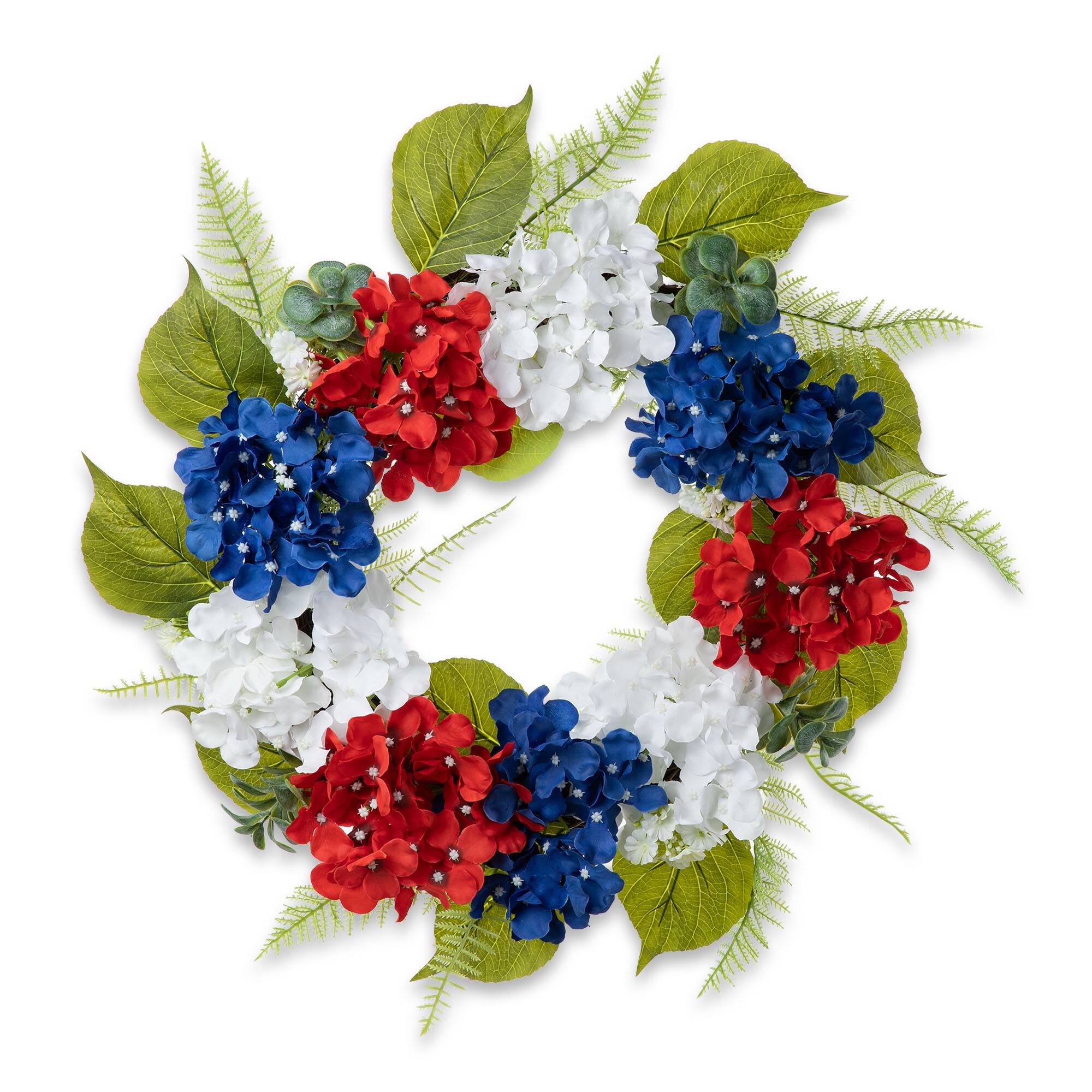 Glitzhome® 22" Red, White & Blue Hydrangea Wreath